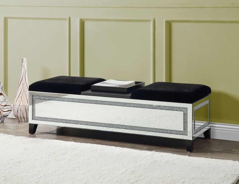 Noralie - 16" Bench With Storage - Mirrored & Faux Diamonds