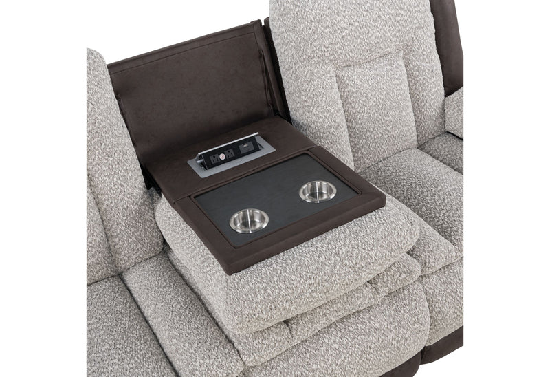 U4377 - Reclining Sofa With Drop Down Table / Console Reclining Loveseat - Gray / Brown