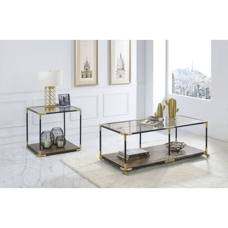 Heleris - End Table - Smoky Glass, Black& Gold