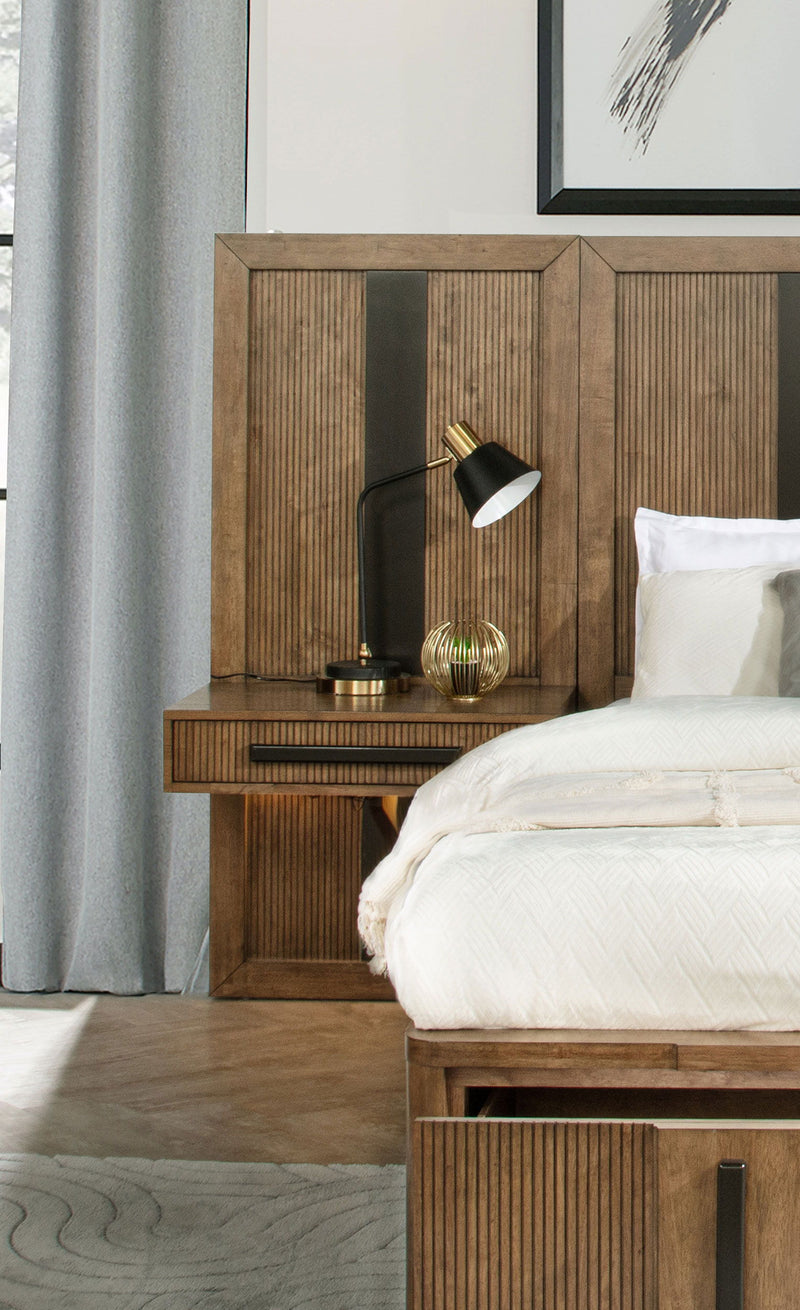 2-Piece Wall Panel With Nightstand Set - Ash Brown