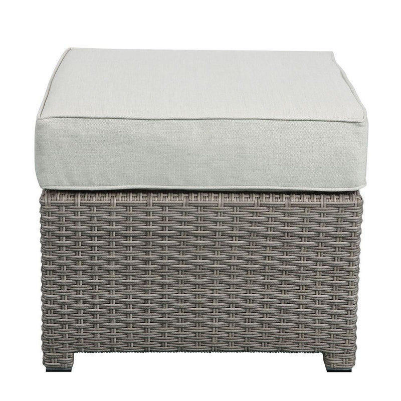 Salena - Patio Sofa With 2 Pillows & Ottoman - Beige Fabric & Gray Wicker