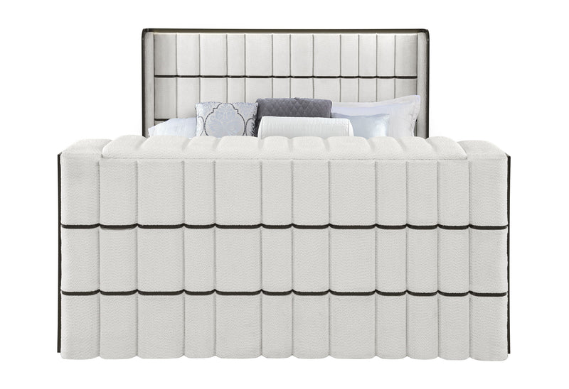 Isabella - King Upholstered Bed With LED, TV Lift, Bluetooth Speaker And Firpeplace Crystal - Black / White