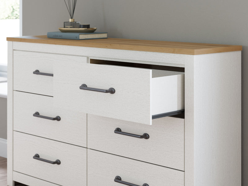 Linnocreek - White / Warm Brown - Six Drawer Dresser