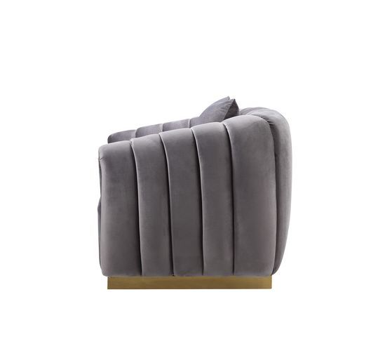 Elchanon - Loveseat - Gray Velvet & Gold Finish