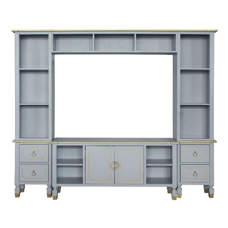House Marchese - Entertainment Center - Gold Trim & Pearl Gray