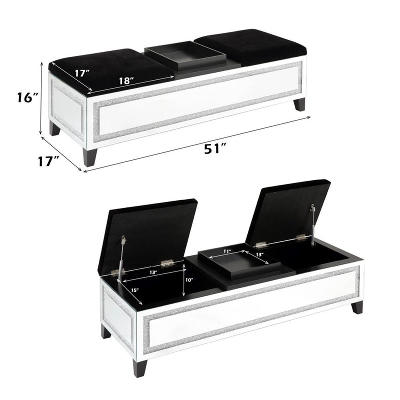 Noralie - 16" Bench With Storage - Mirrored & Faux Diamonds