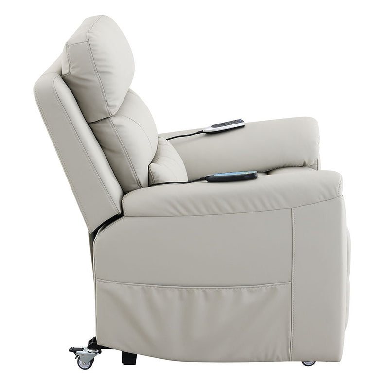 Marsha - Power Recliner With Lift & Massage - Light Gray Silicone Synthetic Leather