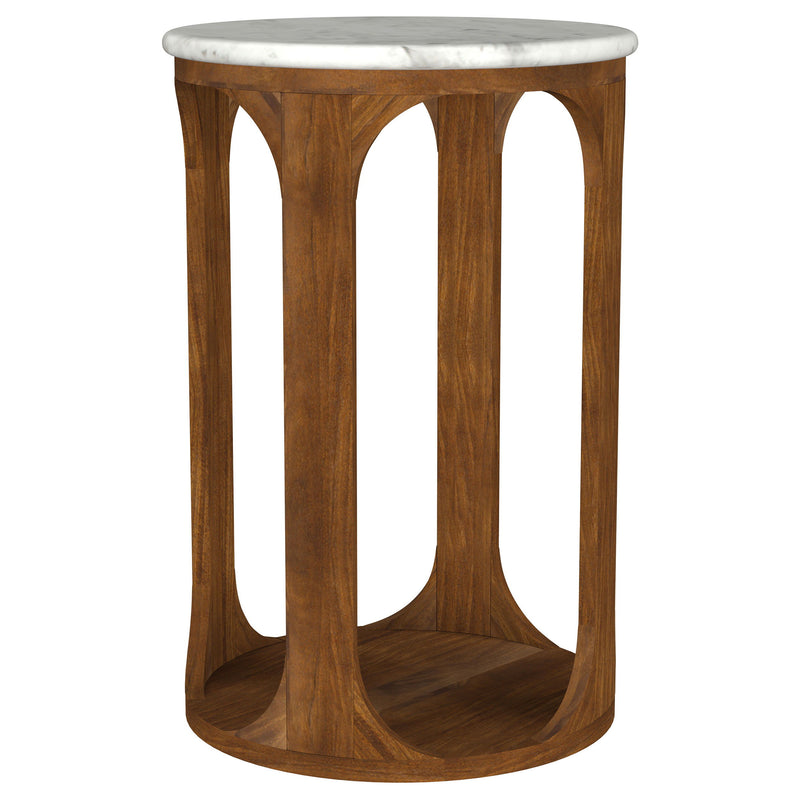 Berkeley - Round Marble Top Side Table - White And Brown