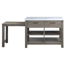 Feivel - Kitchen Island With Pull Out Table - Marble Top & Rustic Oak