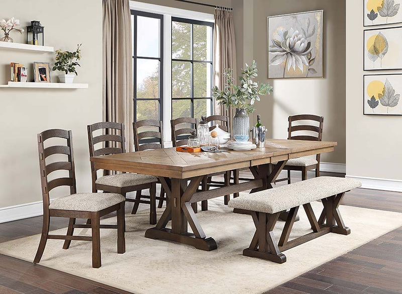 Pascaline - Dining Table - Gray Fabric, Rustic Brown & Oak Finish