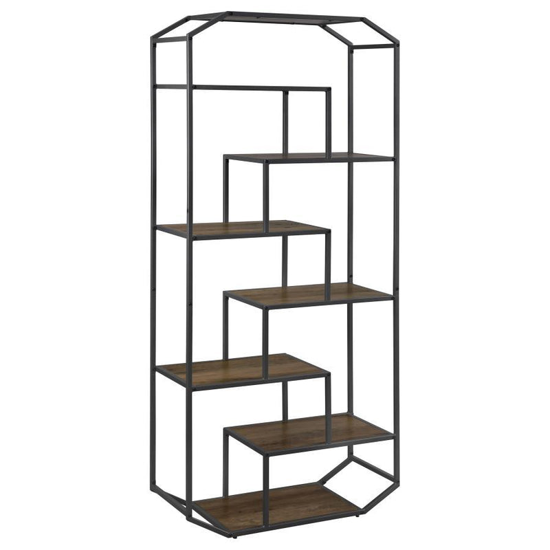 Leland - 6-Shelf Bookcase - Rustic Brown And Dark Gray