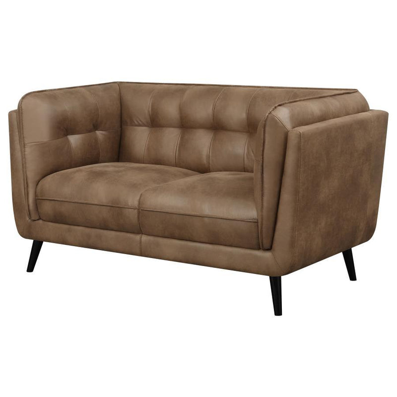 Thatcher - Upholstered Tuxedo Arm Tufted Loveseat - Brown