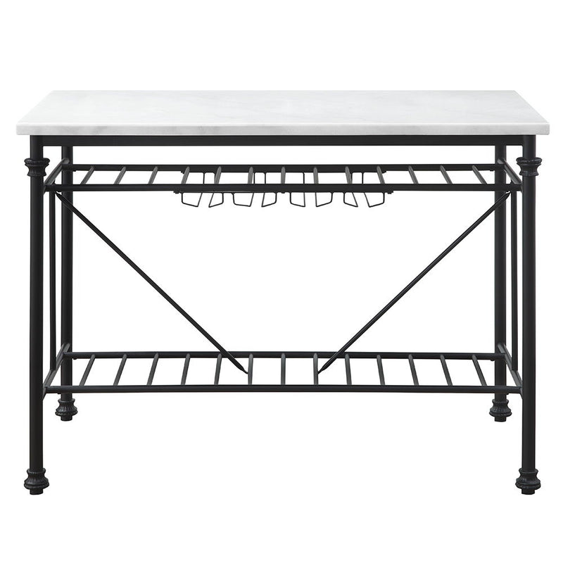 Mera - Kitchen Island - White Marble Top & Gray