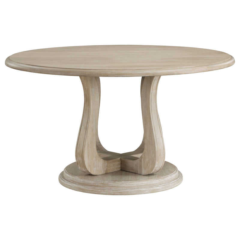 Trofello - Round Dining Table With Curved Pedestal Base - White Washed