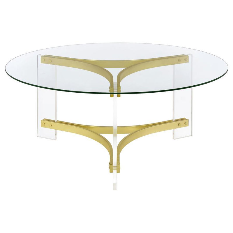 Janessa - Round Glass Top Acrylic Leg Coffee Table Matte - Brass