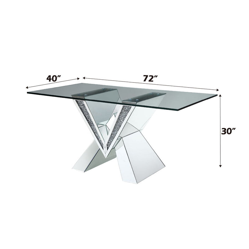 Noralie - 30" Dining Table - Mirrored, Faux Diamonds & Clear Glass Top