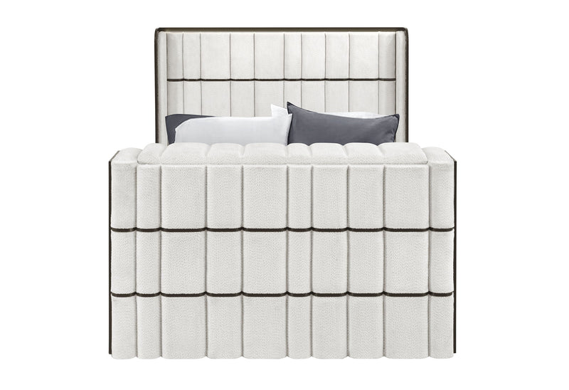 Isabella - Queen Upholstered Bed With LED, TV Lift, Bluetooth Speaker And Firpeplace Crystal - Black / White