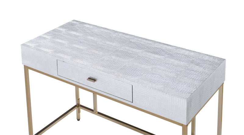 Piety - Vanity Desk - Silver PU & Champagne Finish