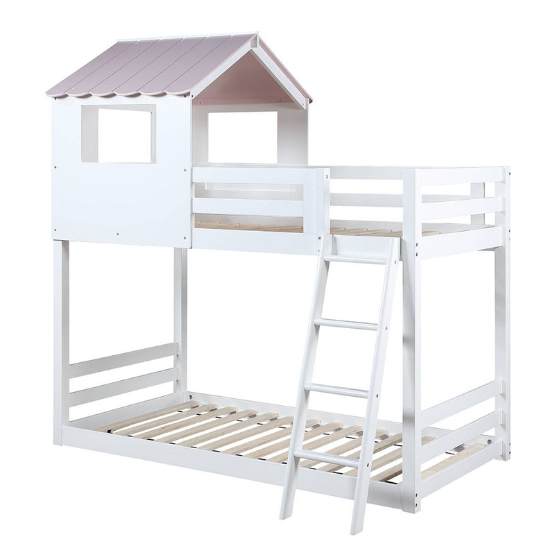 Solenne - Twin Over Twin Bunk Bed - White & Pink