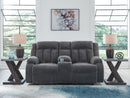 Observation - Double Reclining Power Loveseat With Console - Steel