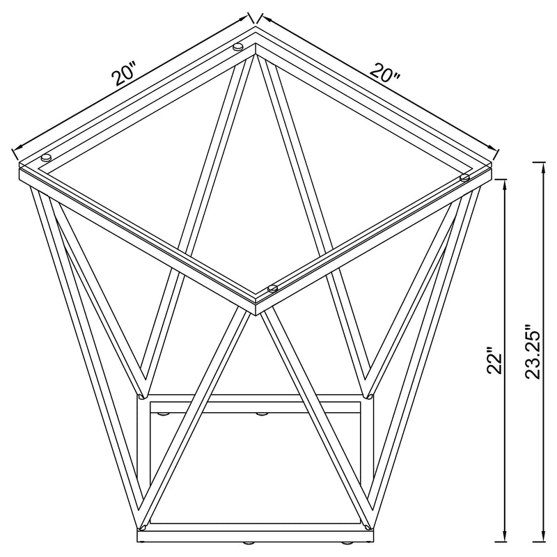 Brittania - Square Glass Top Geometric End Table - Nickel