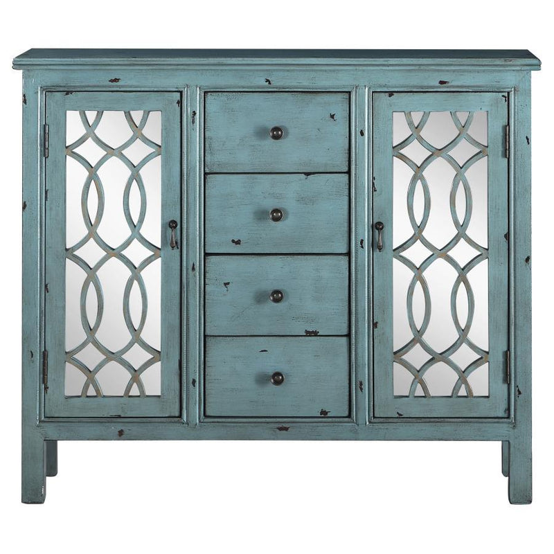 Rue - 4-Drawer Wood Trellis Accent Storage Cabinet - Blue