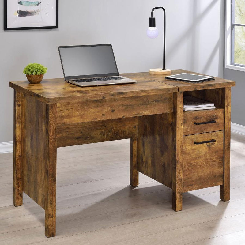 Delwin - 2-Drawer Lift Top Computer Desk - Rustic Nutmeg