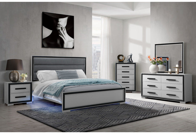 Amelia - 5 Piece King Bedroom Set With LED - Gray Black