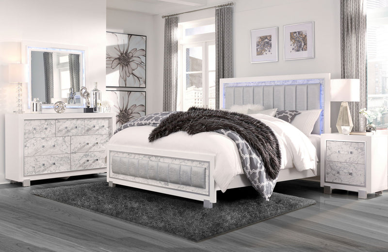 Santorini - King Bed - Metallic White