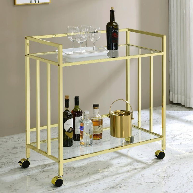 Cara - 2-tier Rectangular Glass Shelf Metal Bar Cart