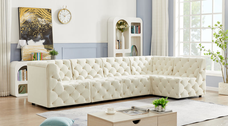 Tuft - Modular Sectional 5 Piece - Cream - Fabric