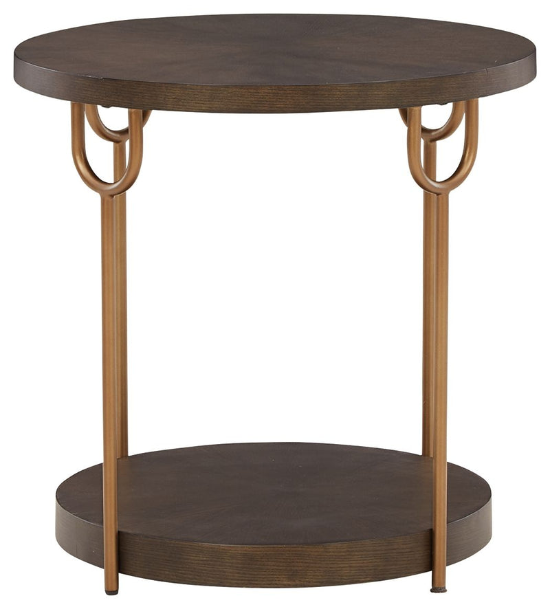 Brazburn - Dark Brown / Gold Finish - Round End Table