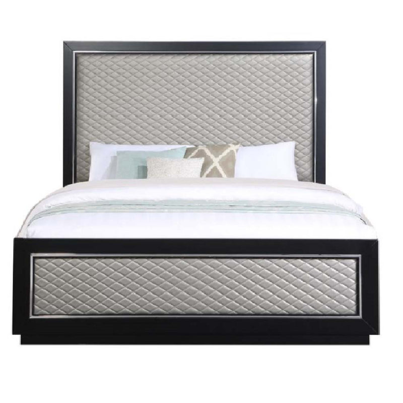 Nicola - Queen Bed - Silver Synthetic Leather & Black