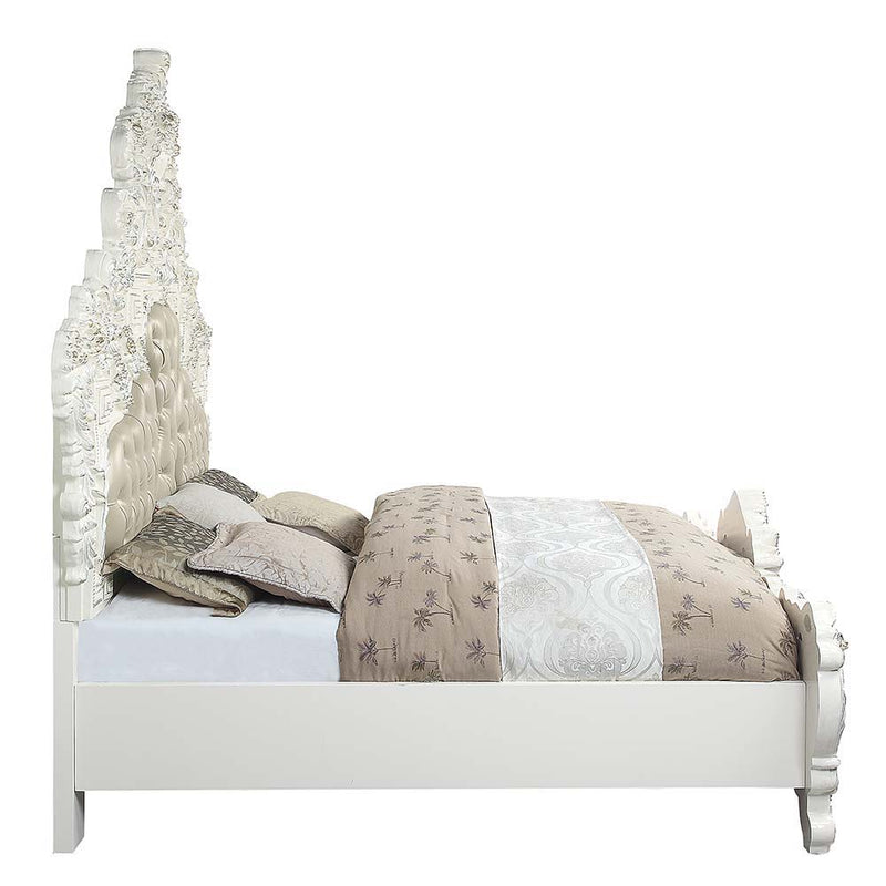 Vanaheim - Eastern King Bed - Beige PU & Antique White Finish