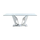Azriel - Dining Table With Pedestal Base - Clear Glass & Mirrored Silver