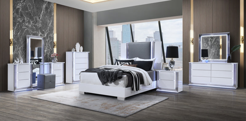 Ylime - 6 Piece King Bedroom Set With Vanity Set - Smooth White