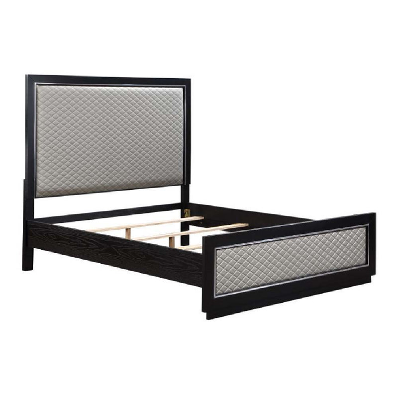 Nicola - Queen Bed - Silver Synthetic Leather & Black