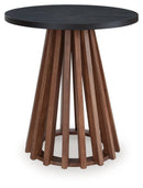 Kallari - Round End Table - Warm Brown / Black