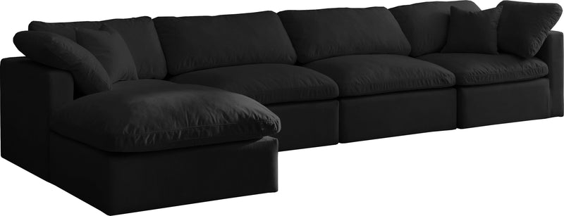 Plush - Velvet Standart Comfort Modular Sectional 5 Piece - Black - Fabric