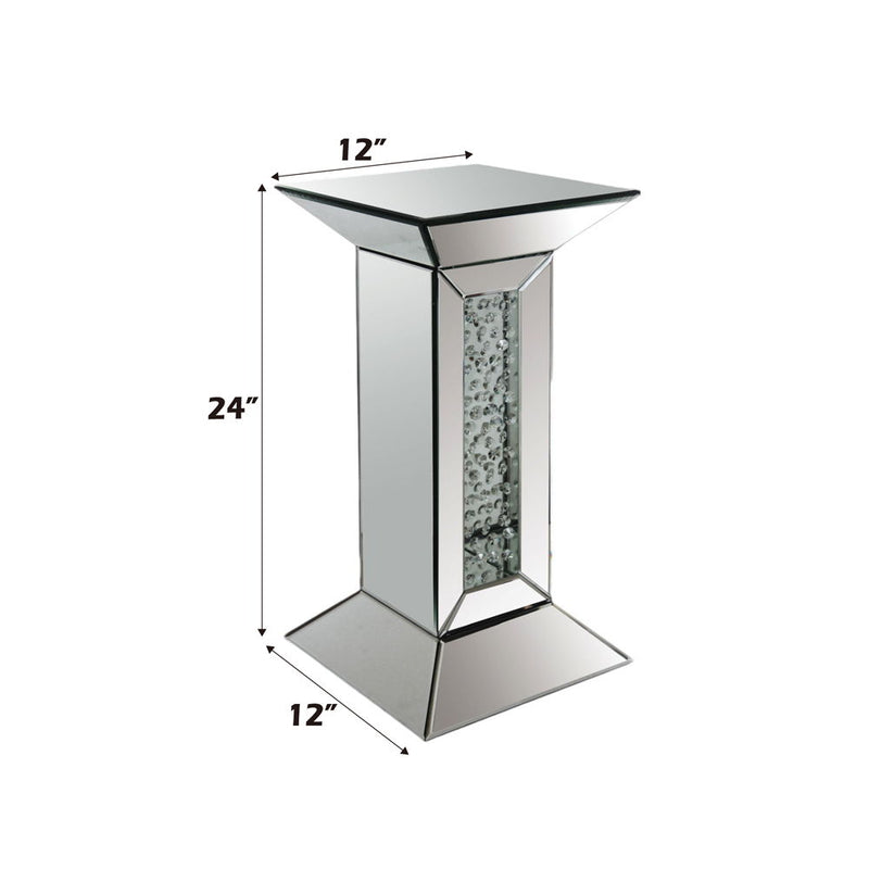 Nysa - 24" Pedestal Stand - Mirrored & Faux Crystals
