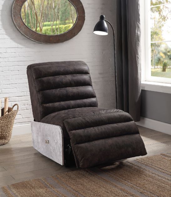 Okzuil - Recliner - 2-Tone Gray Top Grain Leather & Aluminum