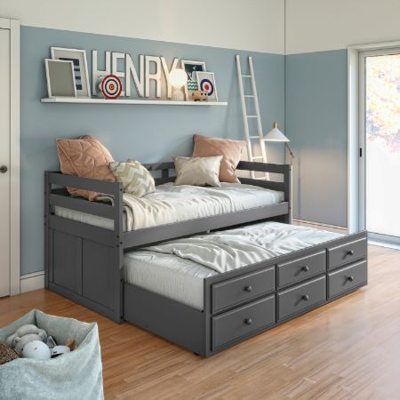 Darcie - Daybed With Trundle & Storage - Gray