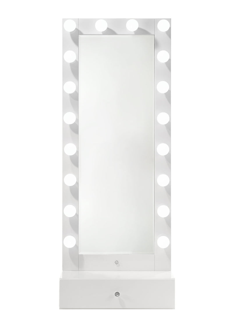 Luxo - Tall Lighted Drawer Vanity Mirror - White