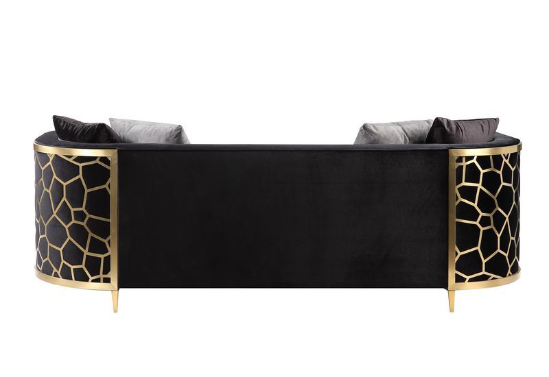 Fergal - Sofa With 4 Pillows - Black Velvet & Gold