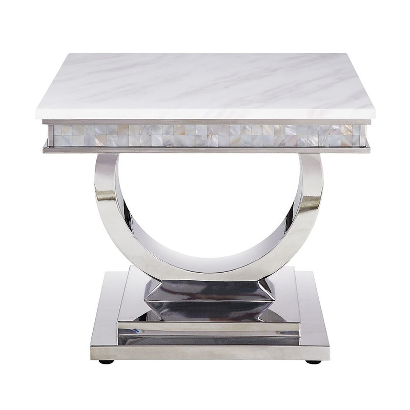 Zander - Sofa Table - White Printed Faux Marble Top & Mirrored Silver