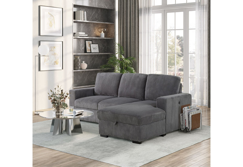 U2660 - L Sectional With Pullout - Gray