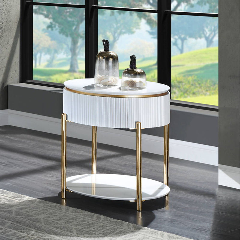 Daveigh - End Table - White High Gloss & Gold