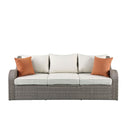 Salena - Patio Sofa With 2 Pillows & 2 Ottomans - Beige Fabric & Gray Wicker