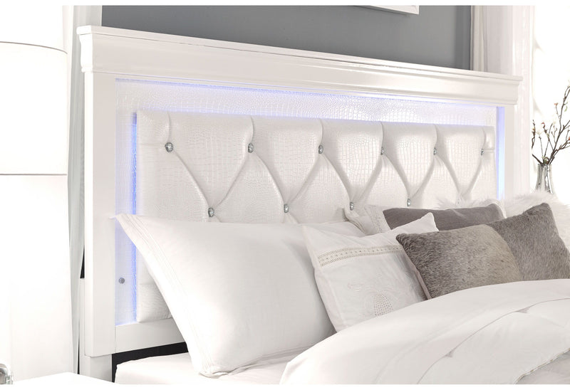 Pompei - 5 Piece King Bedroom Set With LED - Metallic White