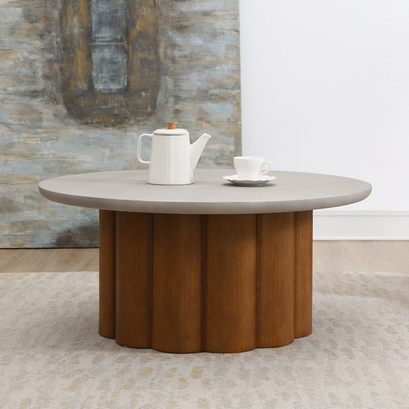 Evelyn - Coffee Table - Faux Concrete Top & Walnut